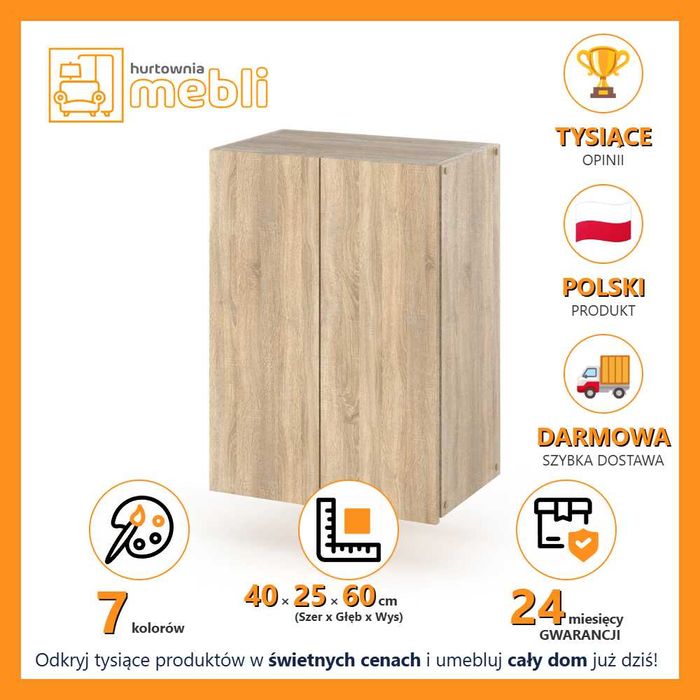 Szafka Łazienkowa Wisząca Hugo Nad Umywalkę 40cm Duża Pojemna Półki