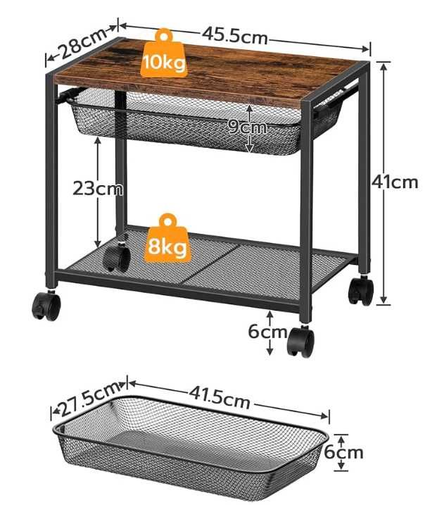 Stolik pod drukarkę z szufladą przenośny wózek na drukarkę 2 poziomy