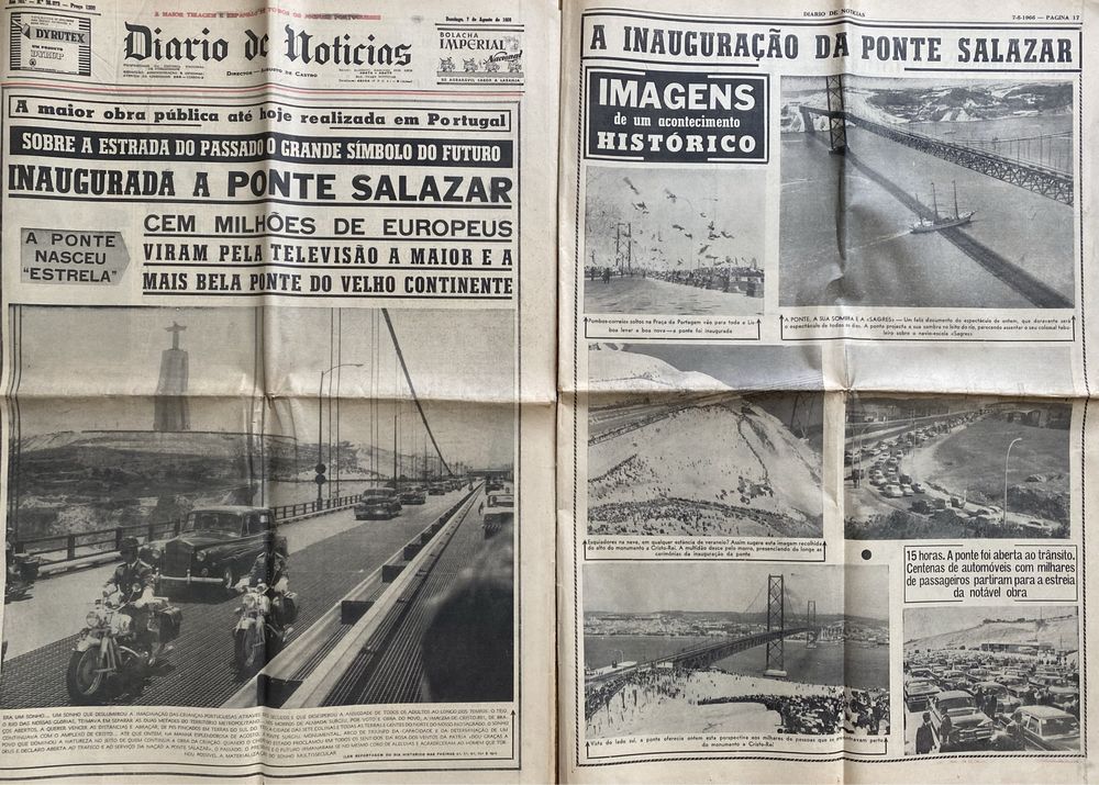 Jornal Diário notícias inauguração Ponte Salazar + Bilhete