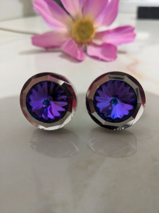 Винтажные запонки из белого металла с искусственным александритом