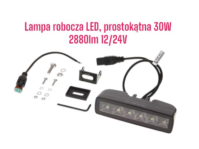 Lampa robocza LED 30W 2880lm 12/24V, prostokątna, czarna, IP68
