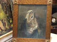 Matka Boska,lata 20-te XX wieku,Julia Rusiecka,obraz,olej,antyk