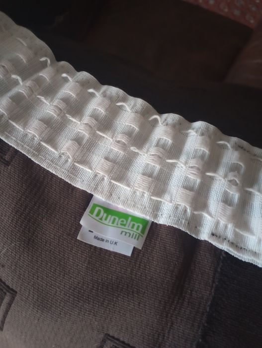 Zasłony z czekoladowej szenili + lambrekin marki  Dunelm