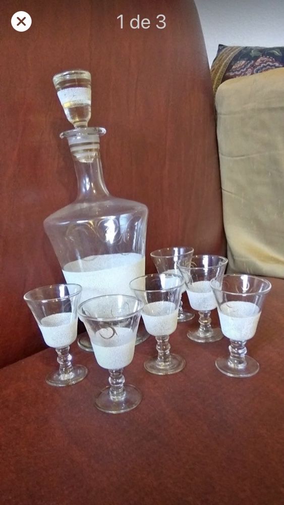 Licoreira com 6 copos, vidro Marinha Grande