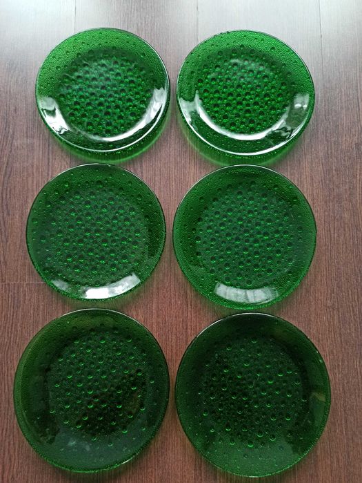Talerze asteroid szmaragd PRL, zestaw 6 sztuk. HSG Ząbkowice