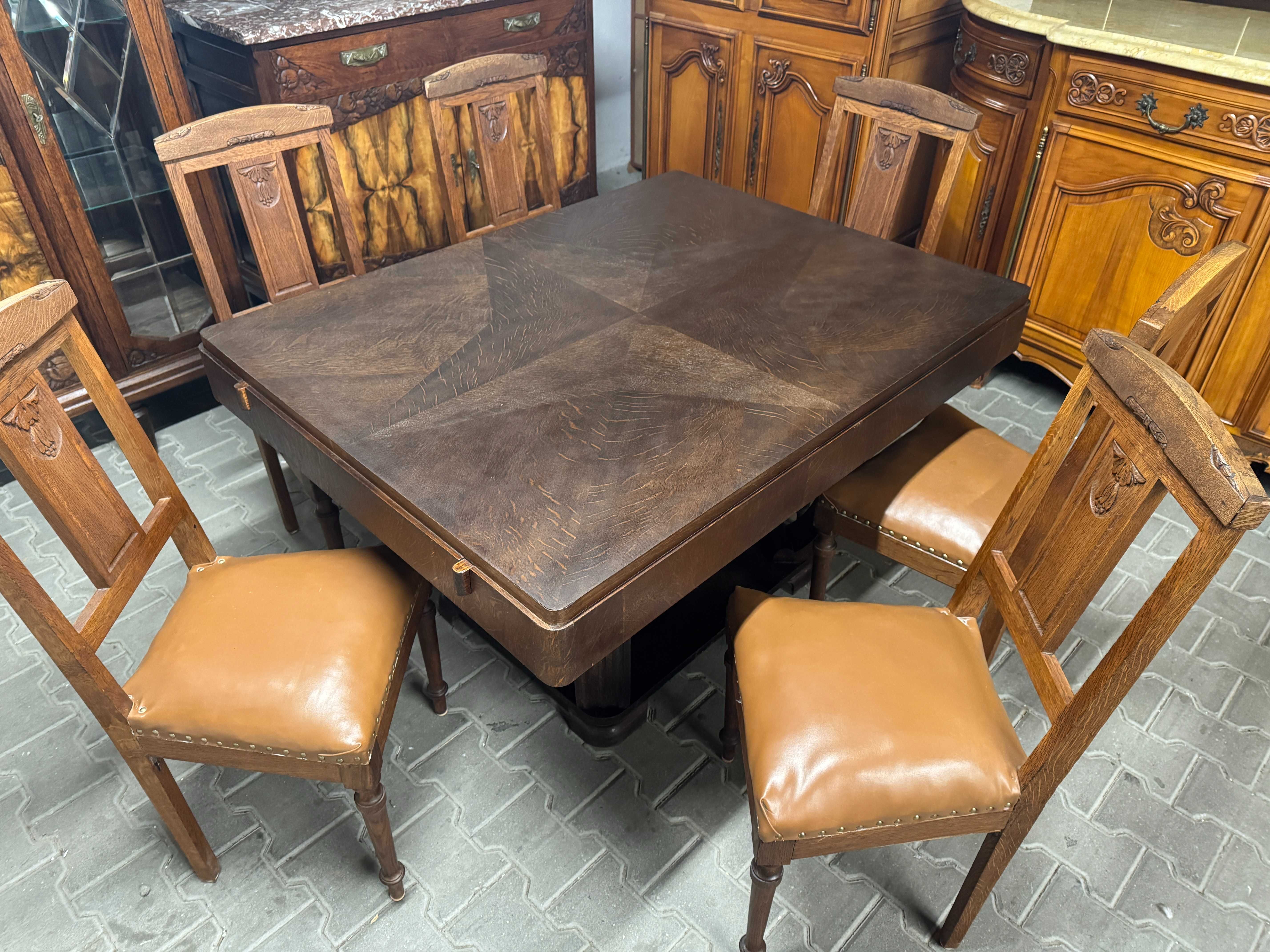 Stół Art Deco stół drewniany stół i krzesła orzech Belgia
