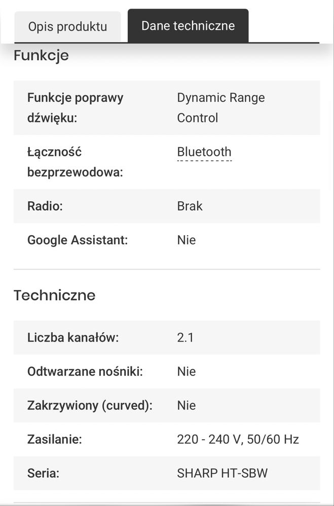 Soundbar SHARP HT-SBW160