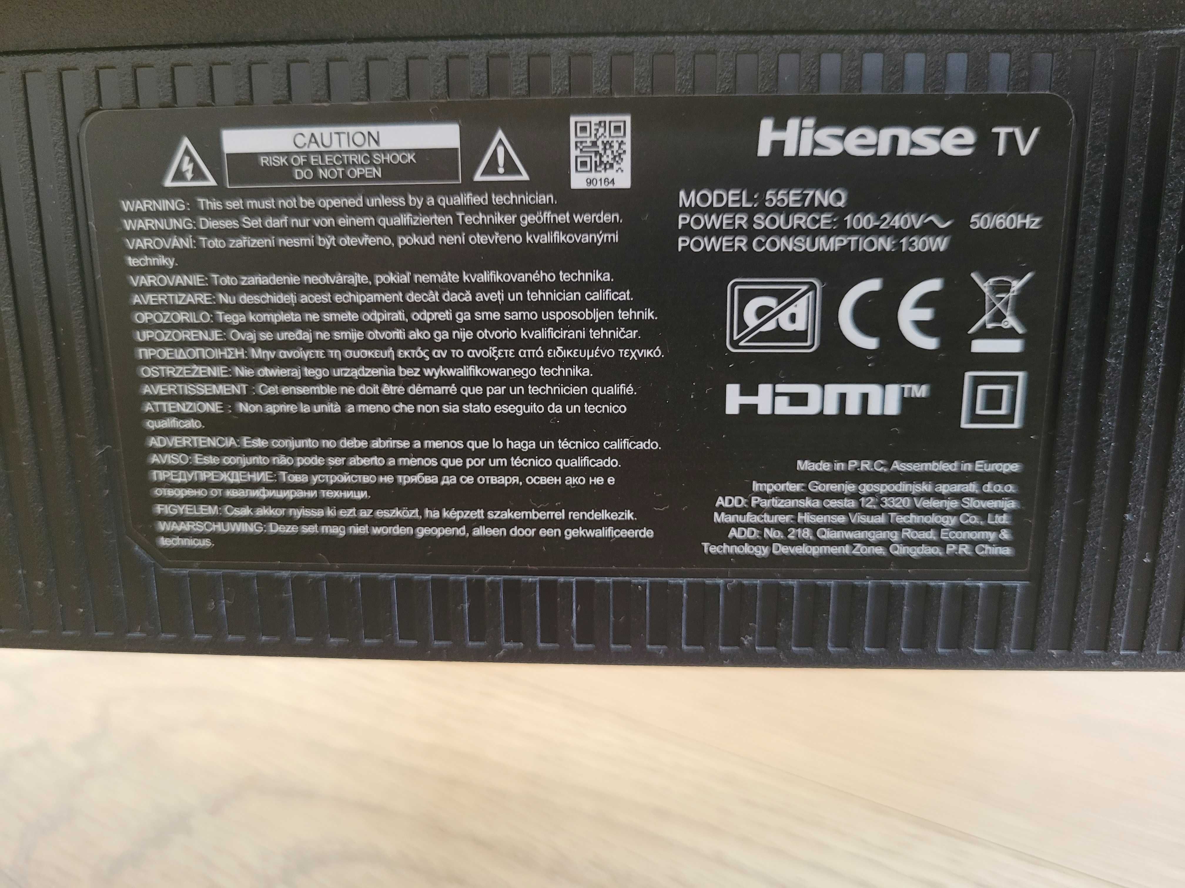Telewizor Hisense 55E7NQ, uszkodzona matryca