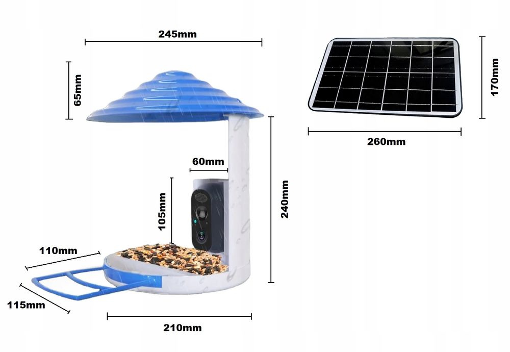 Smart Karmnik Dla Ptaków Kamera Solarna Wifi Full HD