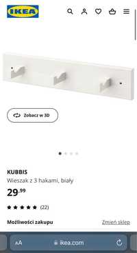 Ikea wieszak do łazienki 3 wieszaki KUBBIS biały NOWY!