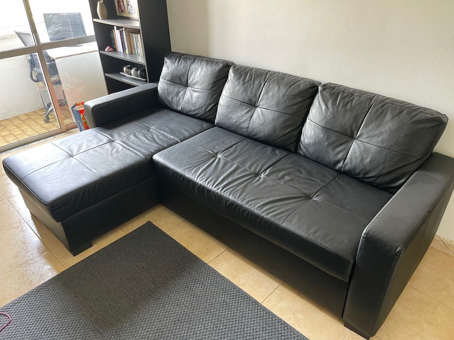Sofá cama de 3 lugares com chaise longue (imitação pele (Ikea)