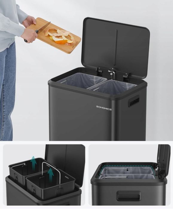 SONGMICS Kosz na śmieci, 2 x 15 l Podwójny kosz na śmieci LTB544B02