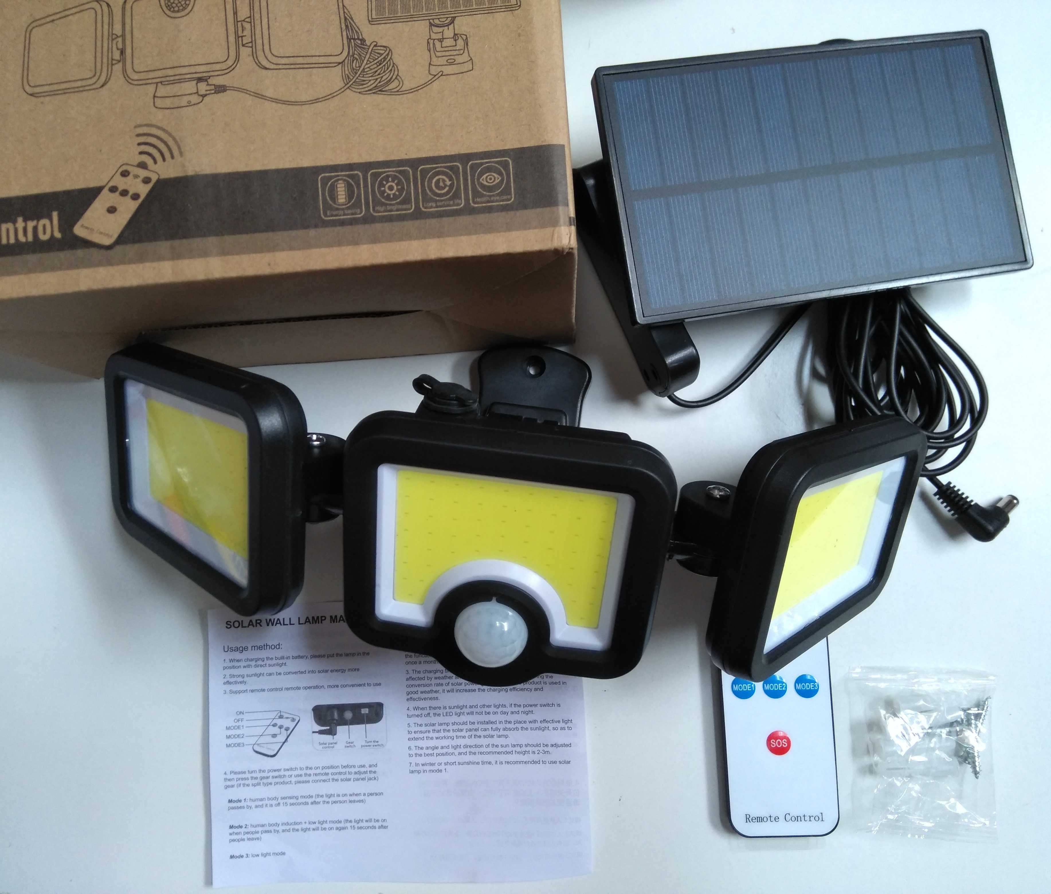 Candeeiro Led, painel solar, sensor de movimento.