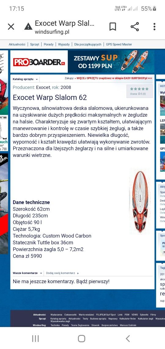 Deska slalomowa Exotec Warp 90l carbon