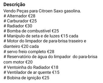 Vendo Peças Citroen Saxo e amortecedor