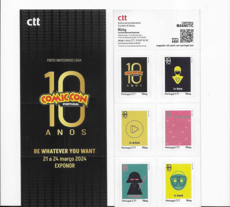 COMIC CON PORTUGAL 10 ANOS - Booklet CTT 6 selos auto adesivos - 2024