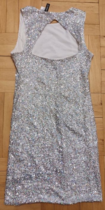 Srebrna sukienka cekinowa cekiny h&m