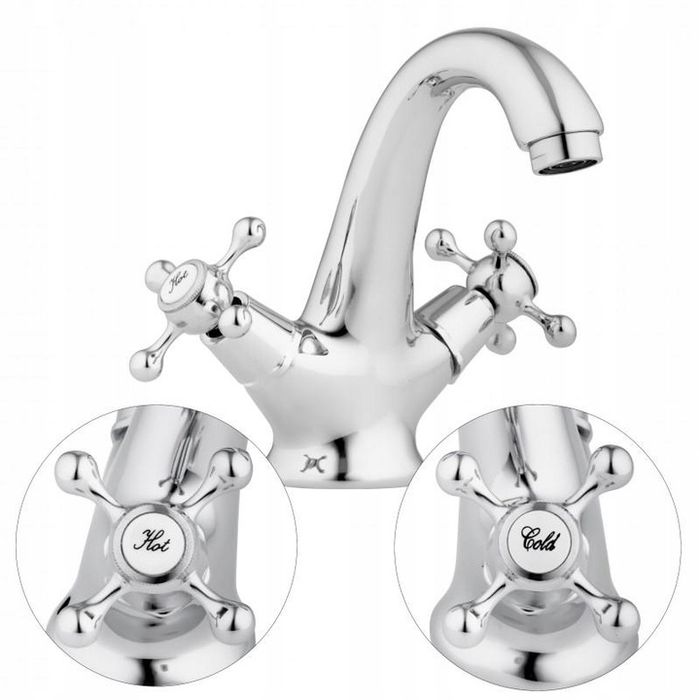 Bateria Umywalkowa Dwuuchwytowa Stojąca Chrom Retro Kran Vintage Wc