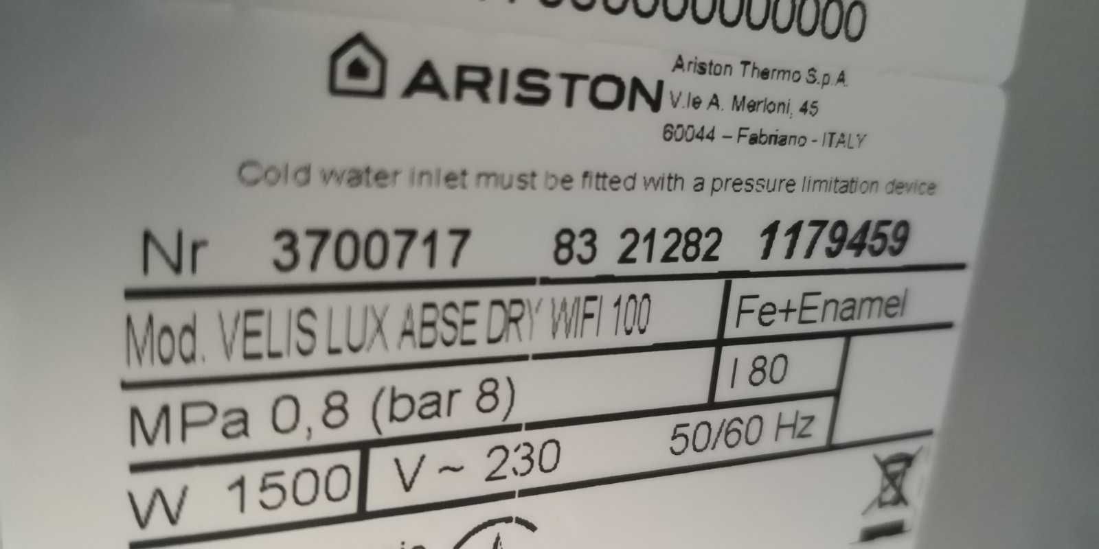 Бойлер Ariston Velis Lux ABSE Dry Wi-Fi 100л установлен 2023 потёк бак