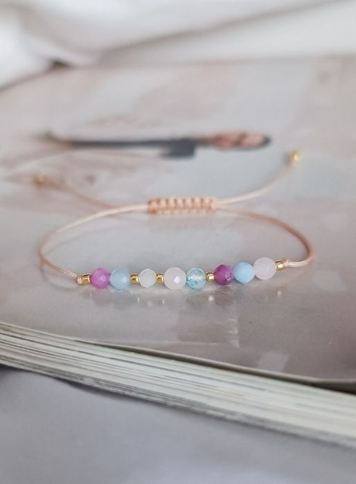Bransoletka kamienie naturalne minerały mix topaz Rubin akwamaryn