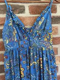 Lola fashion M 38 długa suknia maxi niebieska kwiaty wyprzedaż okazja