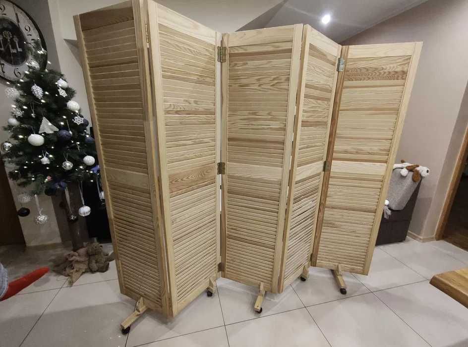 Parawan drewniany rozkładany sosnowy 5 skrzydeł 223 cm