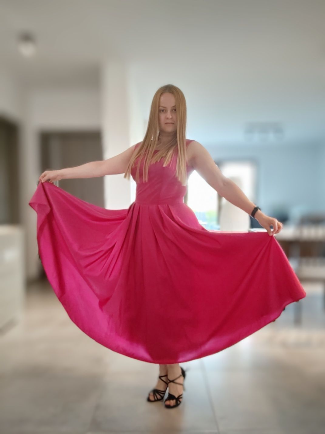 Barbie Sukienka na wesele tafta szyta z koła fuksja HIT