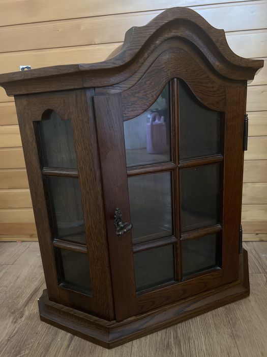 1985r dębowa solidna witryna szafka za szkłem do powieszenia