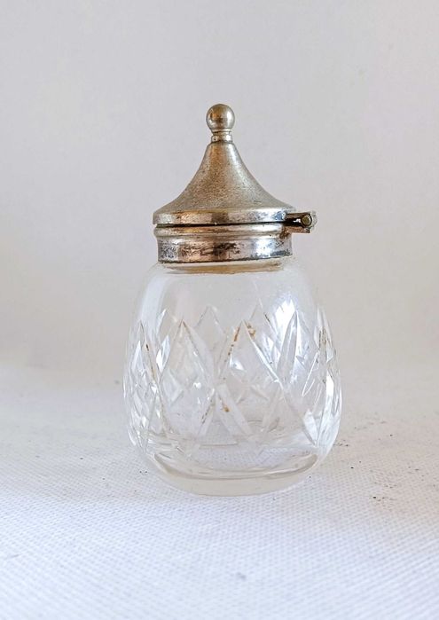 Musztardniczka kryształowe szkło posrebrzane okucie