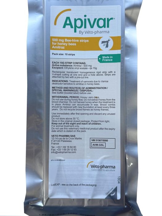 Apivar/apitraz/amitraz para a varroa das abelhas