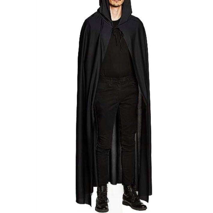 Czarna peleryna z kapturem strój na halloween