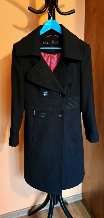 PLASZCZ DAMSKI czarny taliowany moher alpaka  rozm 36/38 Jak Nowy