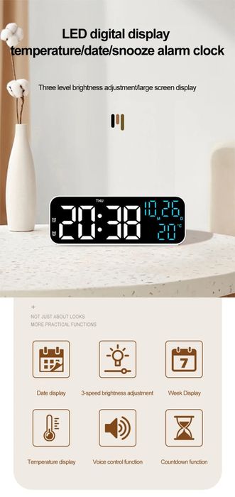 Budzik zegar elektroniczny LED cyfrowy stojący alarm termometr USB