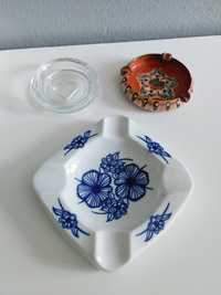 Popielniczki 3 sztuki szklo porcelana prl vintage