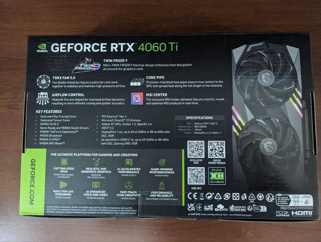 Відеокарта MSI GeForce RTX 4060 Ti GAMING X 8G