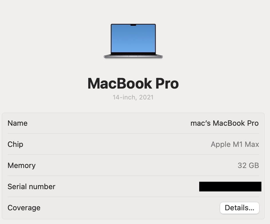 MacBook Pro 14 2021 32-Core GPU M1 Max 32GB RAM 512GB 93%