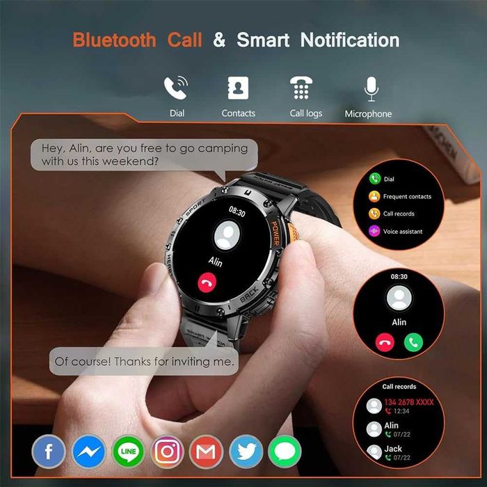 Smartwatch K65 do połączeń Bluetooth Ekran AMOLED