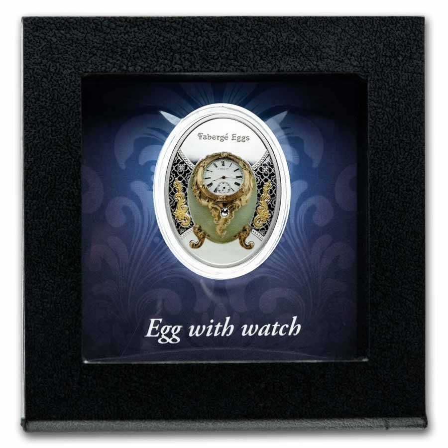 Срібна монета Яйце Фаберже з годинником Ніуе 2023 монета яйцо Фаберже