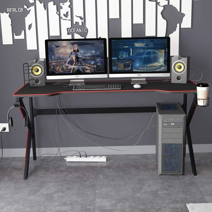 sogesfurniture biurko gamingowe 160x60, uchwyt na kubek, słuchawki