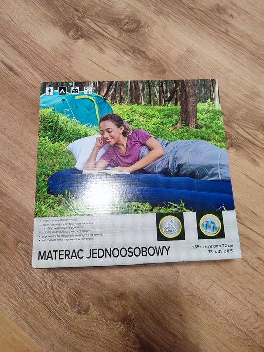 Nowy Materac Dmuchany Welurowy Jednoosobowy 185x79x22