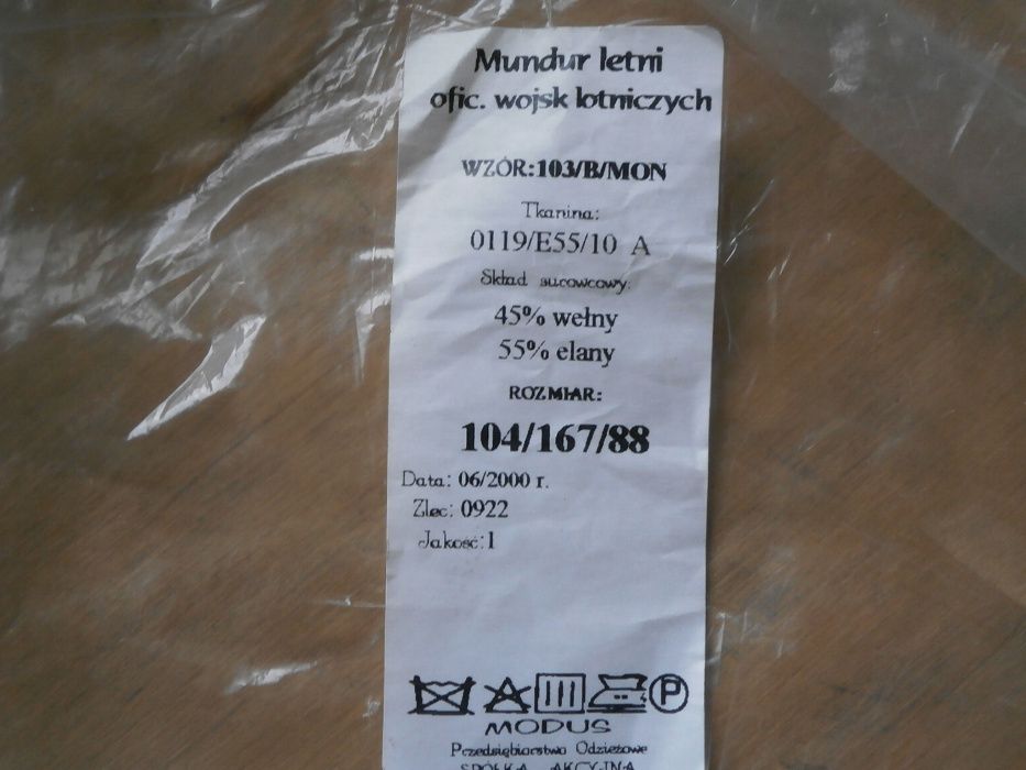 Mundur letni oficerski wojsk lotniczych wzór 92 porucznik