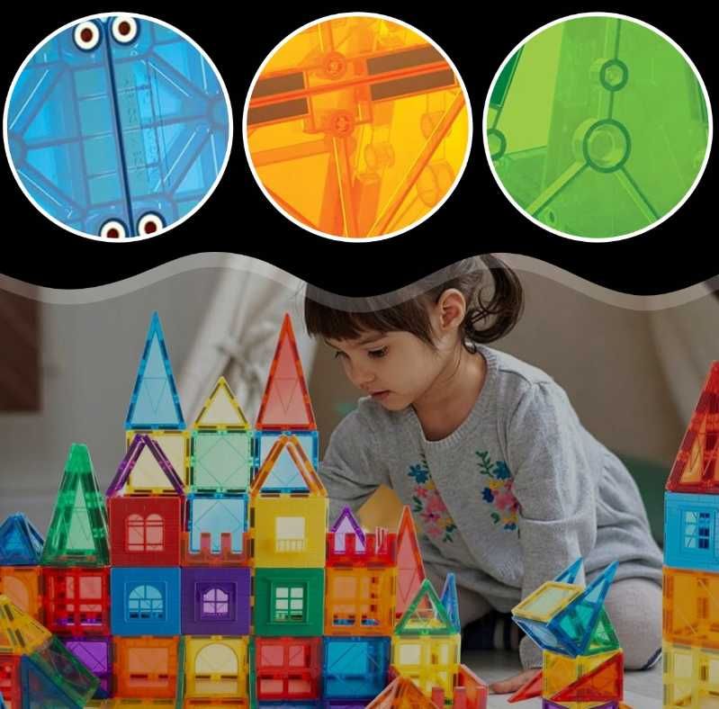 Klocki Magnetyczne Edukacyjne Konstrukcyjne Dla Dzieci Układanka 45EL