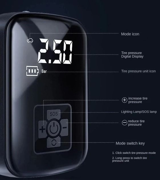 Хіт 2024!Портативний Компресор Акумуляторний, Насос для Шин Автомобіля