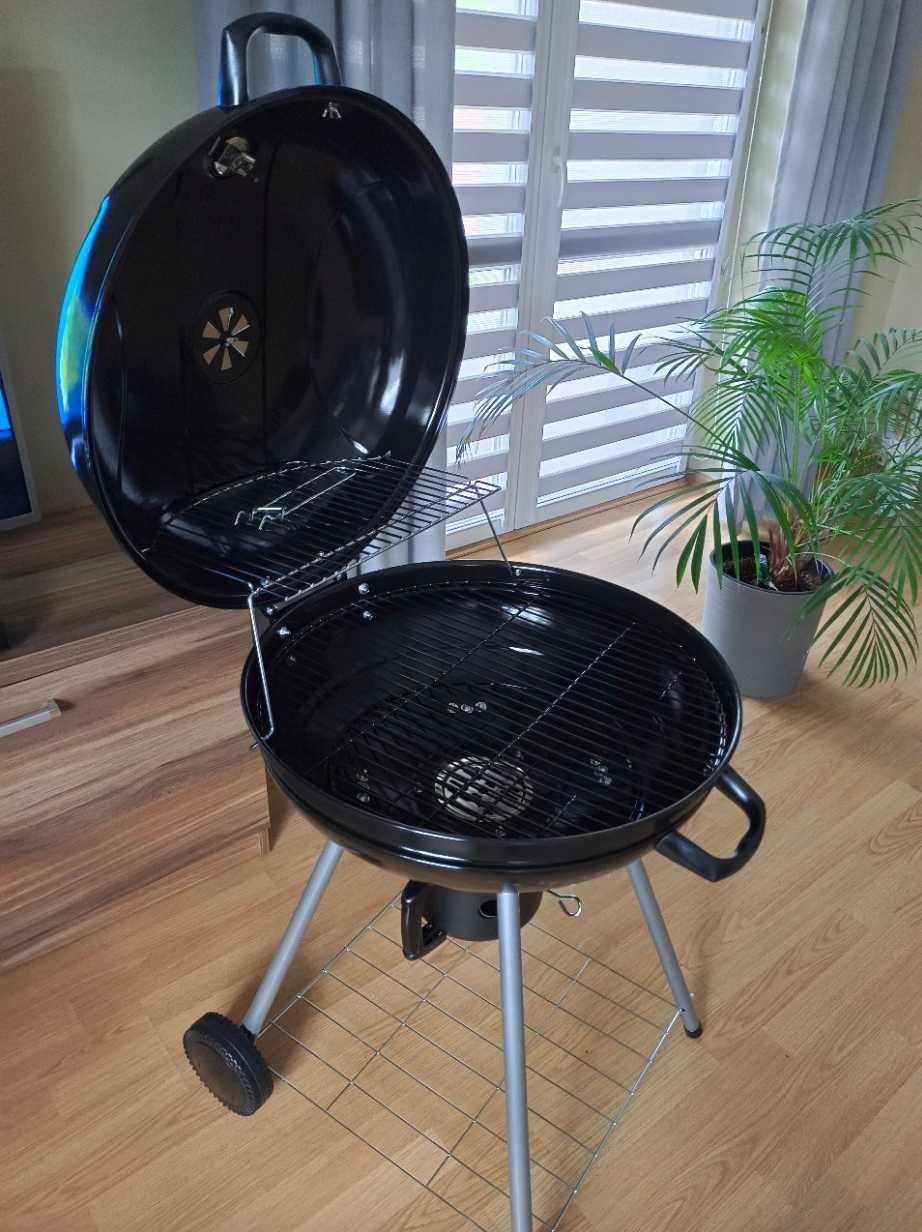 Nowy Mocny Grill ogrodowy węglowy 54cm z pokrywą przenośny Ruszt