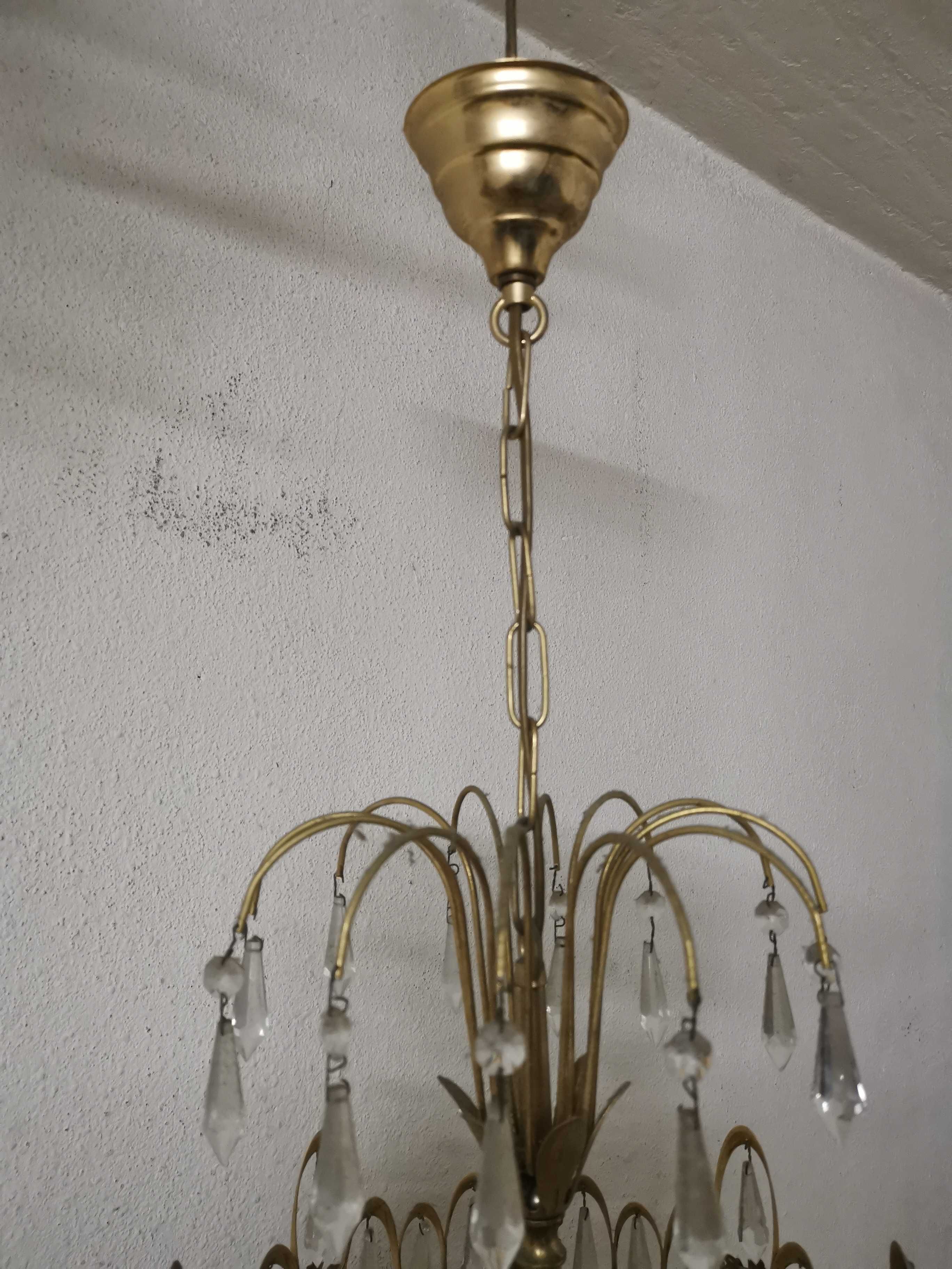 Candeeiro Lustre Antigo - Latão e Cristais