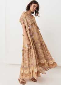 Cygańska instagramowa musztardowa  sukienka maxi w stylu boho