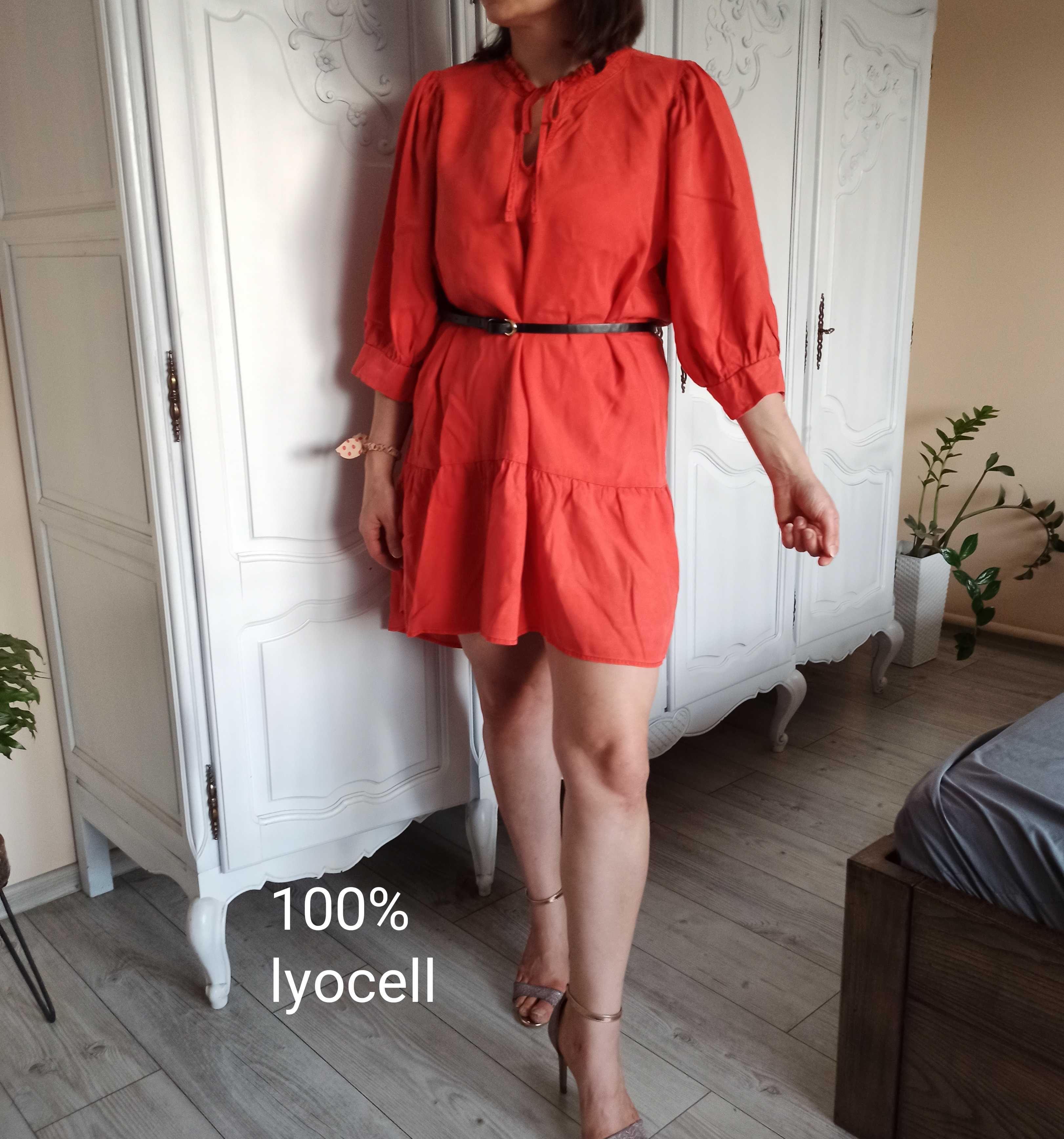 Czerwona asymetryczna sukienka, oversize, plus size, rozmiar 38-54