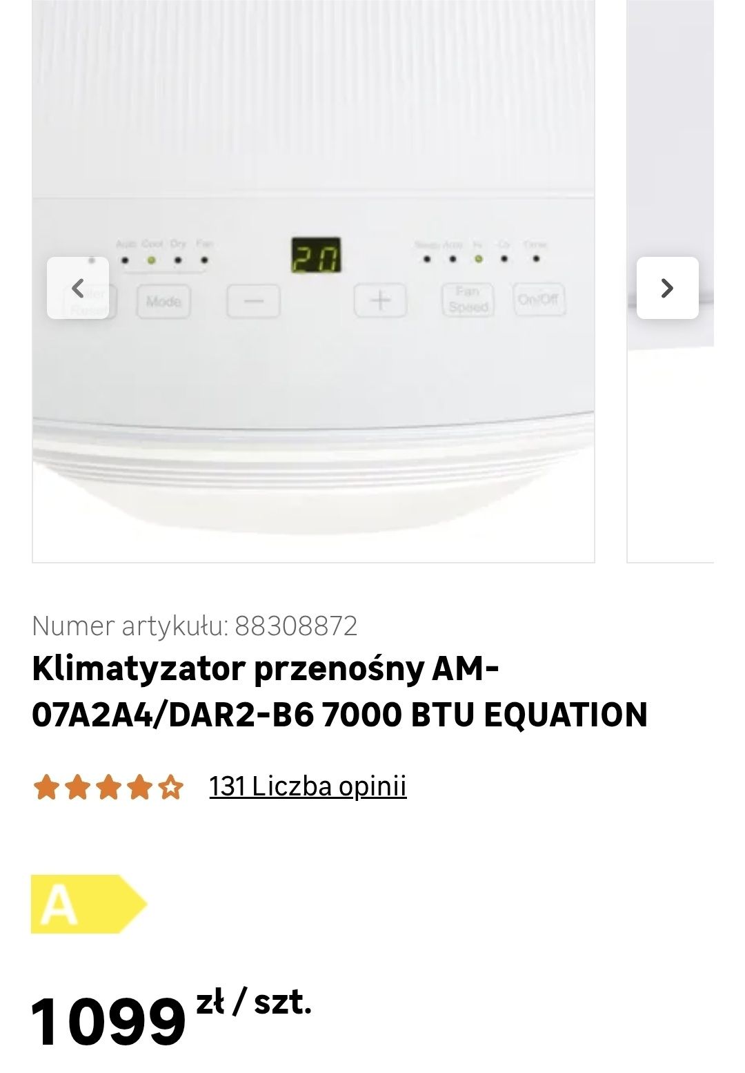 Klimatyzator przenośny AM-07A2A4/DAR2-B6 7000 BTU EQUATION na gwarancj