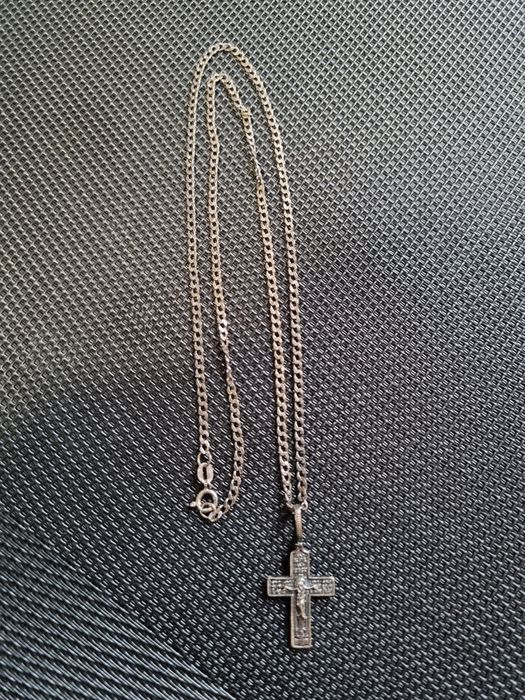 Срібний ланцюжок з хрестиком чорнене