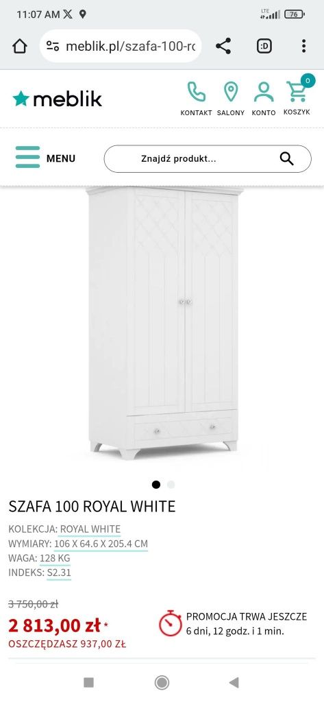 Szafa nowa z Meblika Royal white 100, okazja